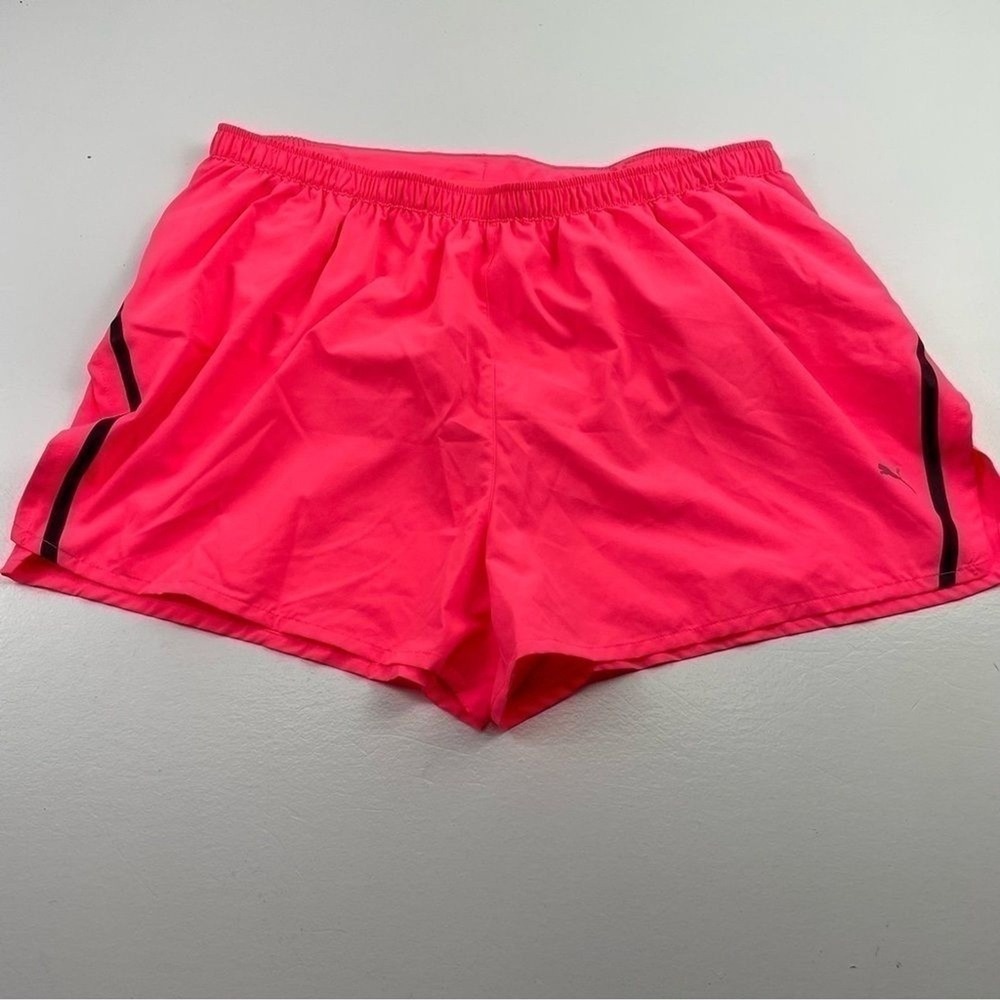 Puma Womens Hot Pink Running Shorts Black Accent‎ Trim Athletic Active Gym Sz XL